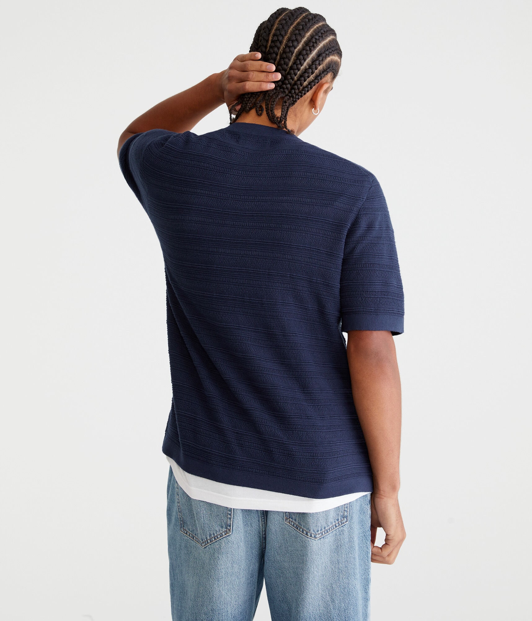 【AAKE】FRILL STRIPE PT Horizontal Textured Stripe Sweater Tee