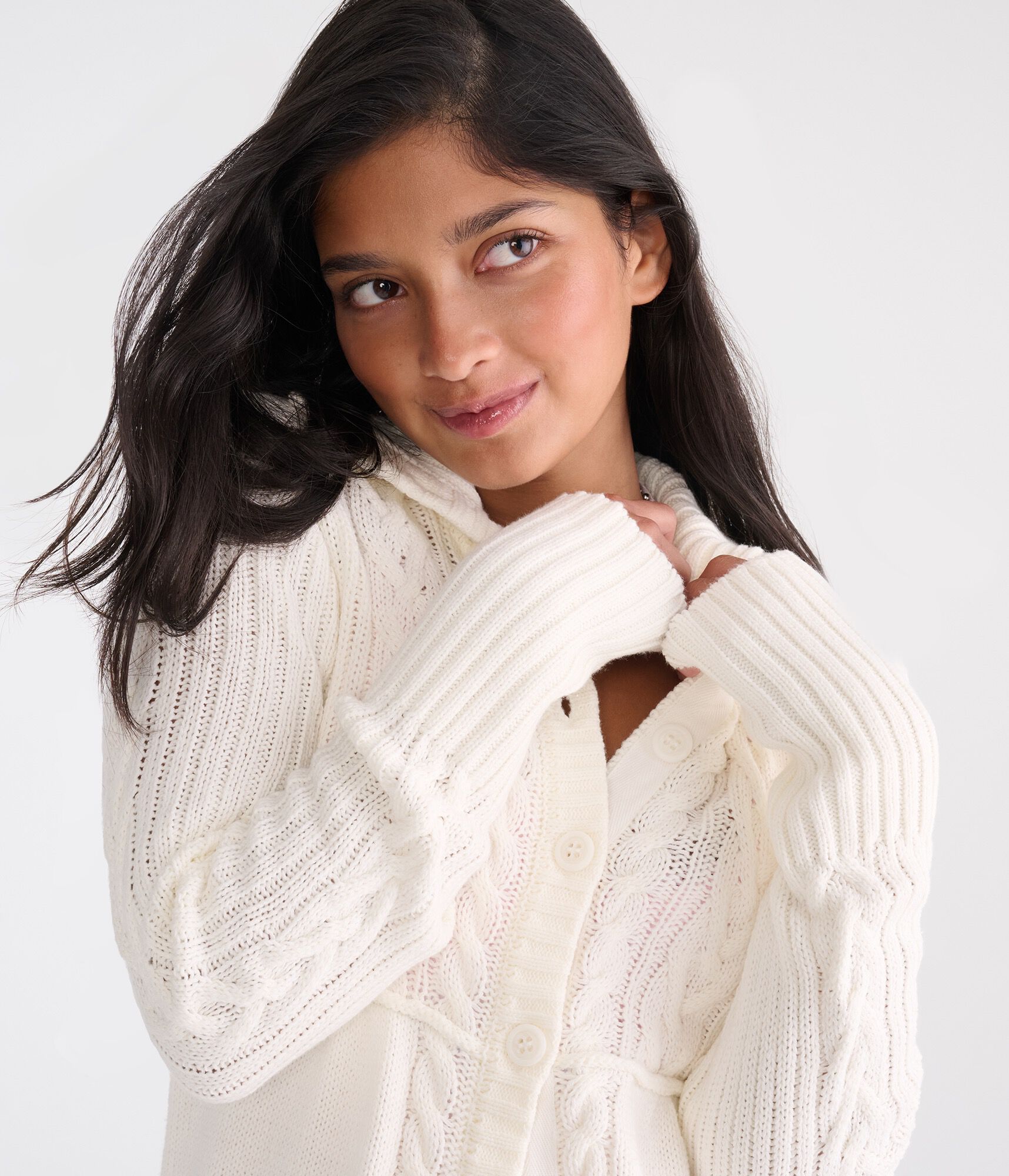 D&eacute;j&agrave; For Aero Cable Button-Front Mock-Neck Sweater