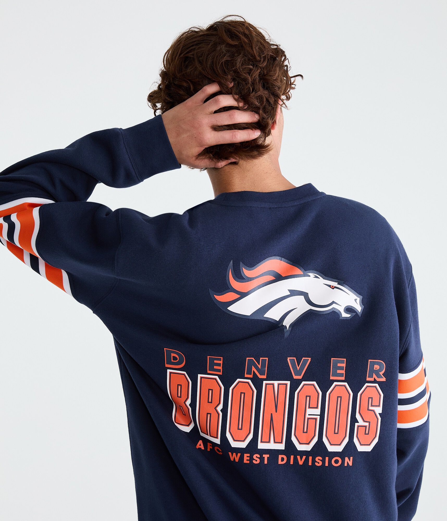 Denver Broncos Striped Sleeve Crew Sweatshirt