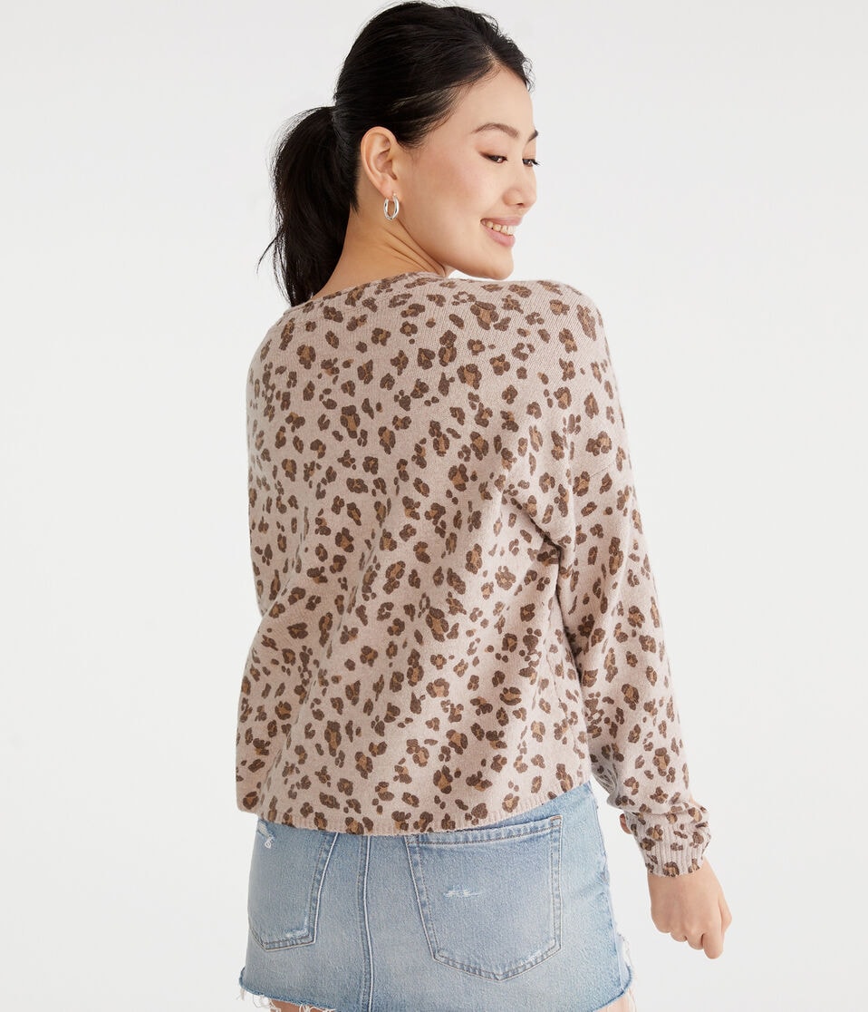 Leopard Print Oversized V-Neck Sweater - Main Image