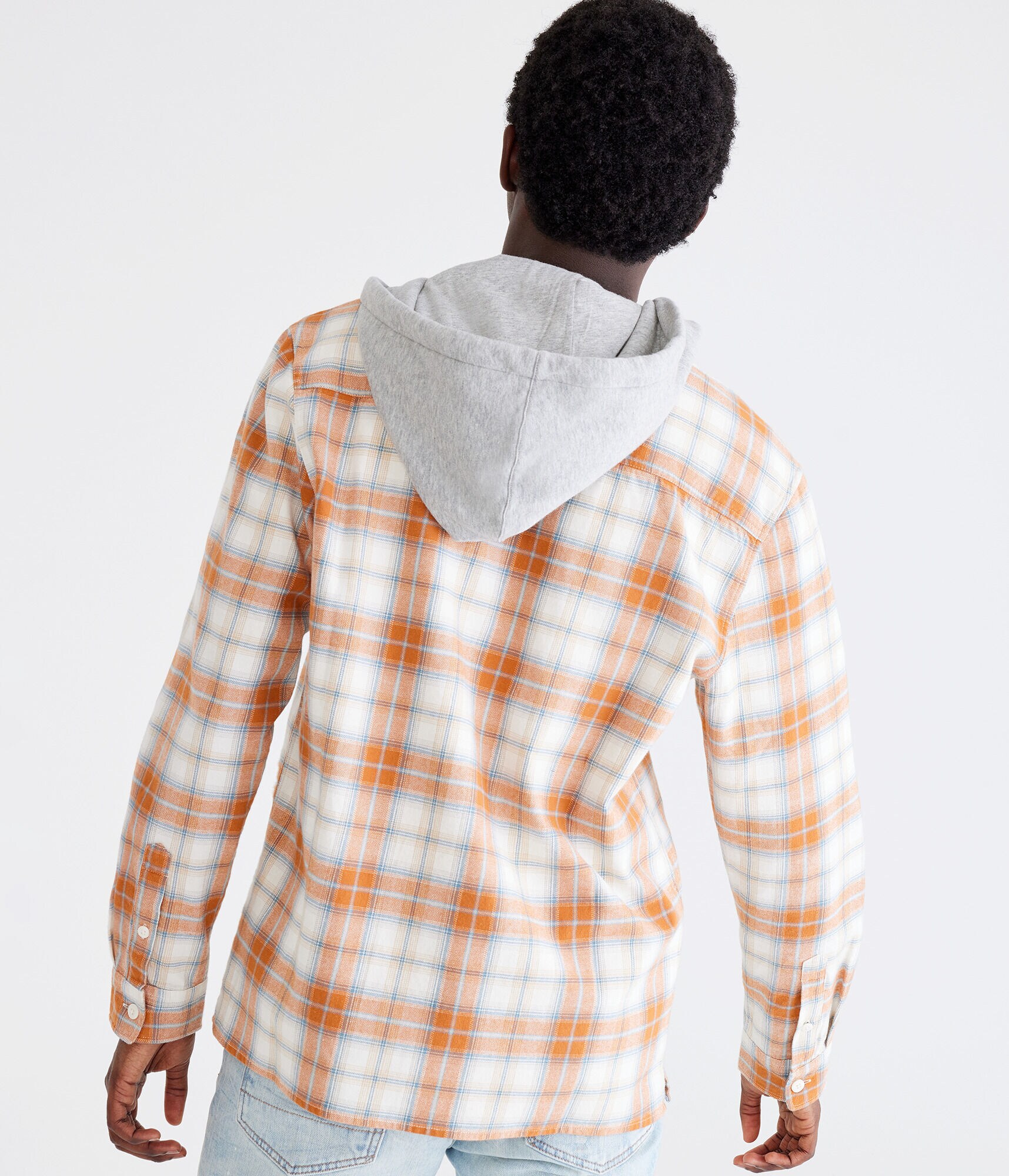 Long Sleeve Relaxed Plaid Hooded Flannel Shirt