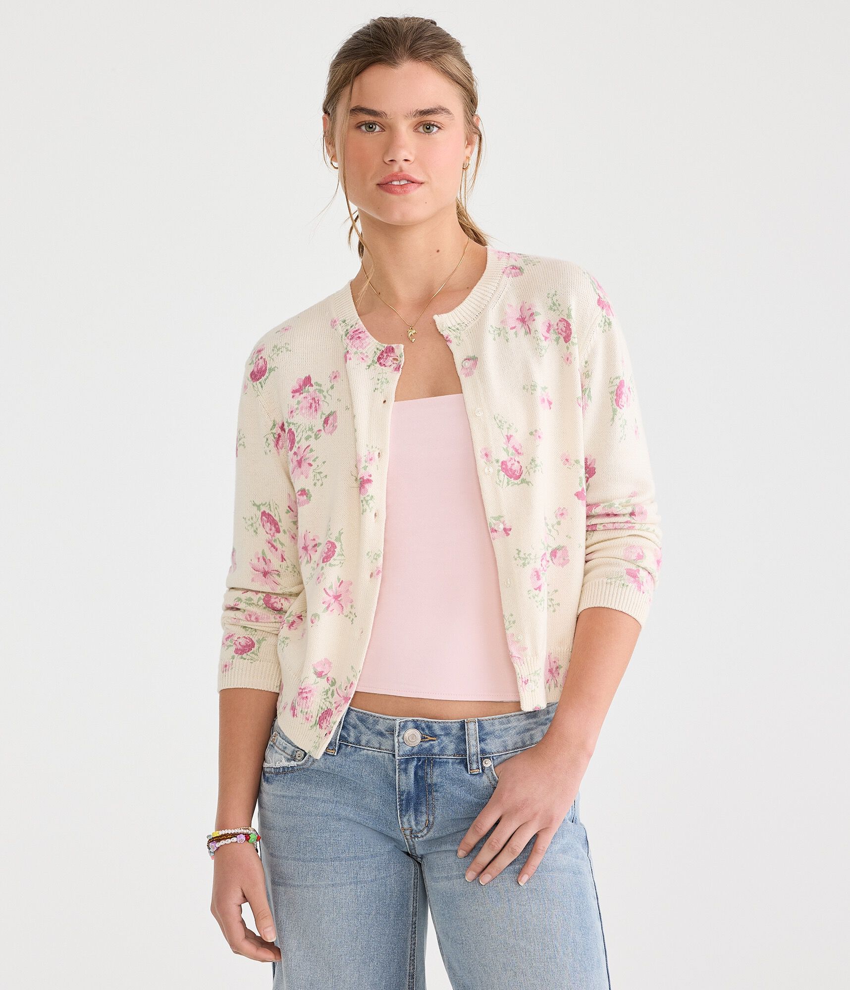 Floral Crew Cardigan