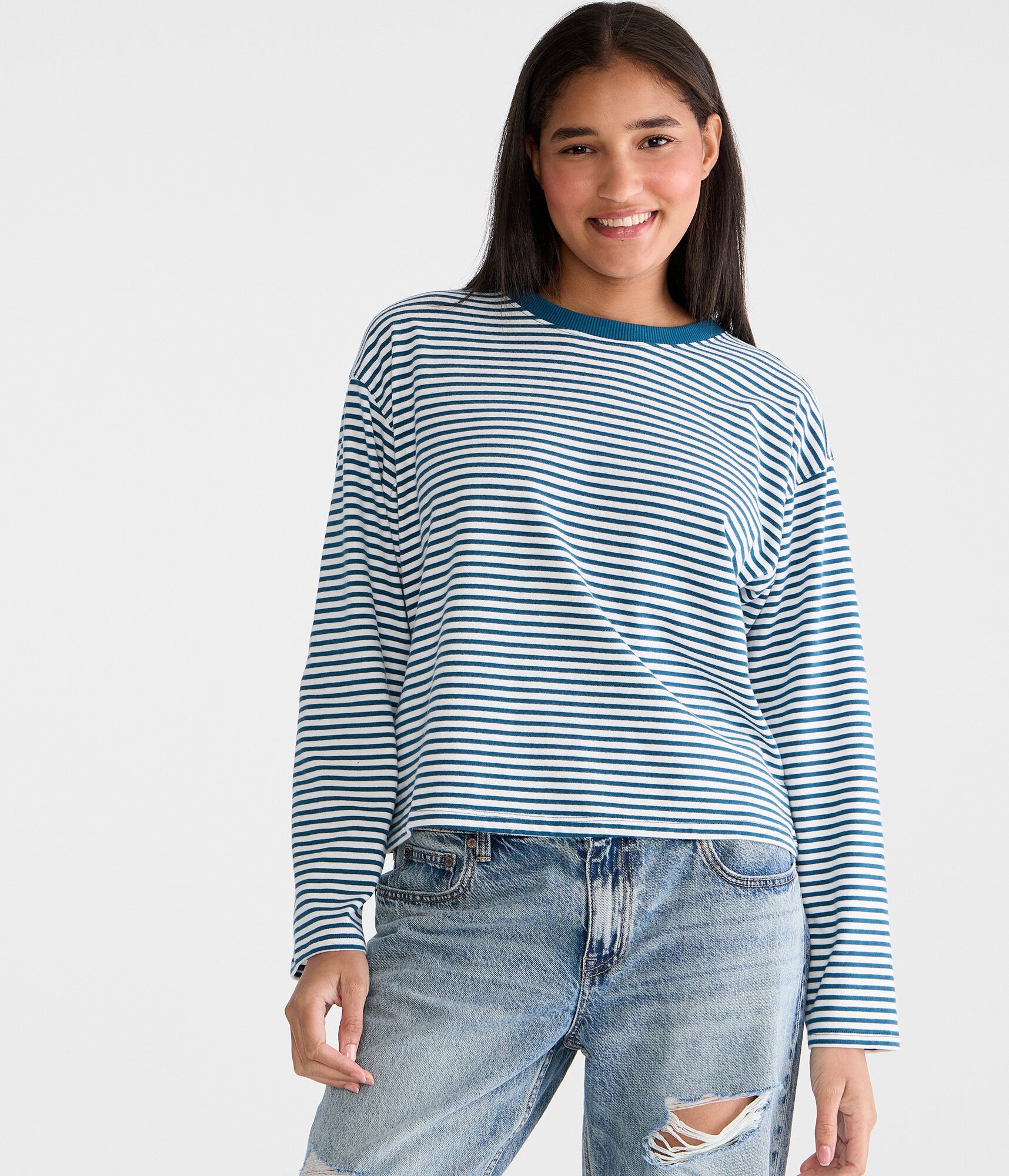 Long Sleeve Striped Oversized Crew Tee