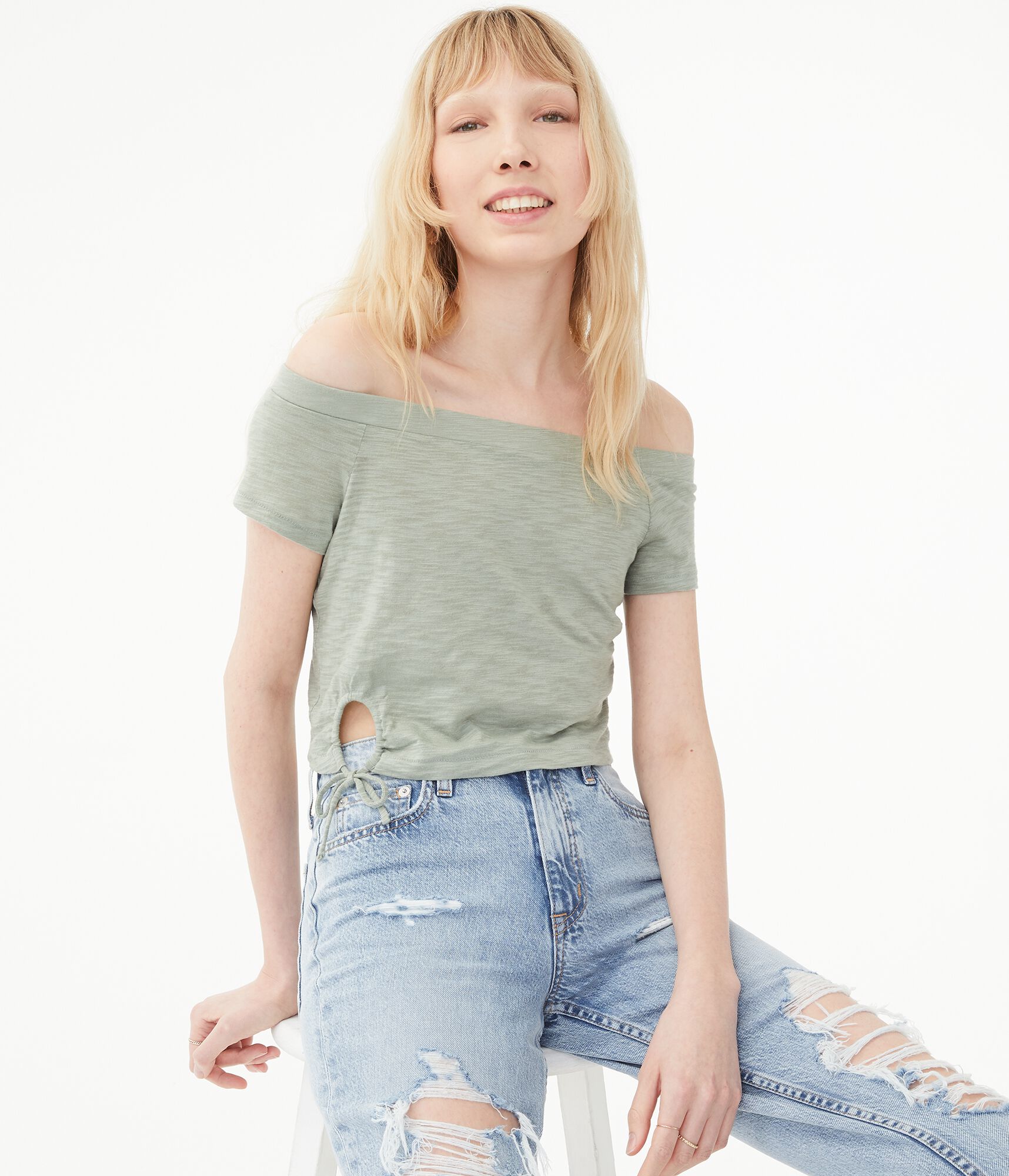 Tie Keyhole Off-The-Shoulder Top