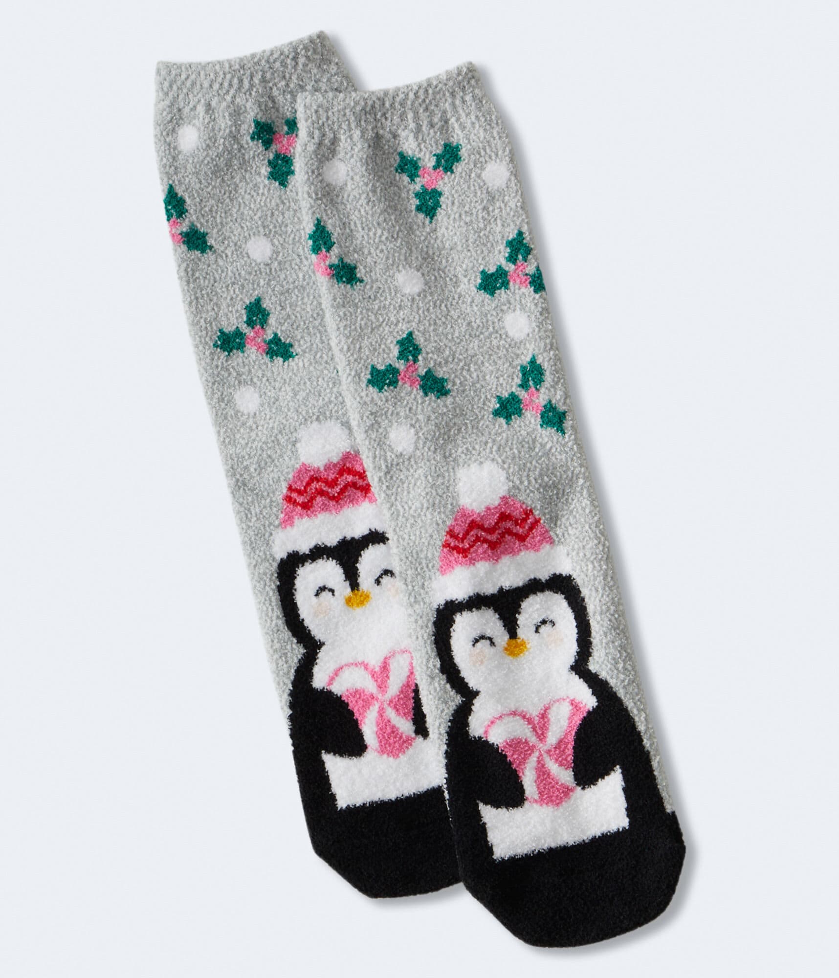 Penguin Heart Fuzzy Crew Socks