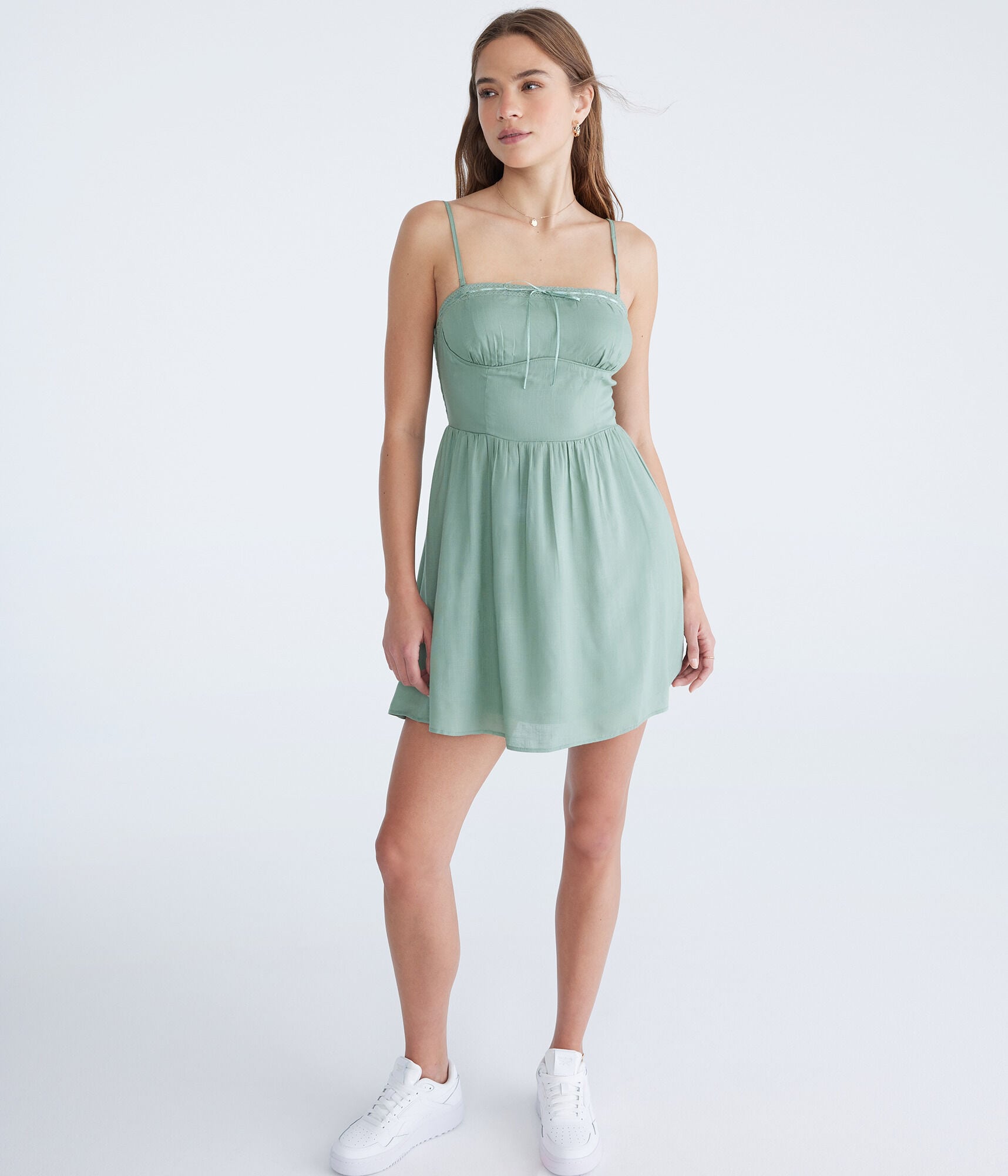 Solid Strapless Lace-Trim Fit & Flare Dress