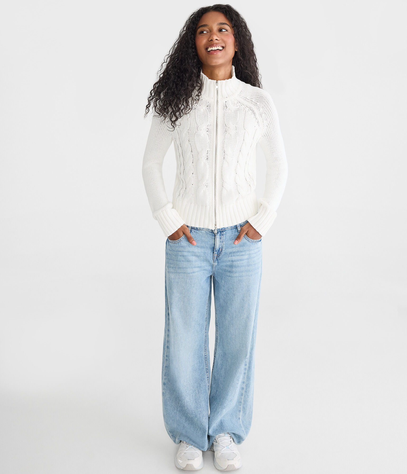 Cable Mock-Neck Full-Zip Cardigan