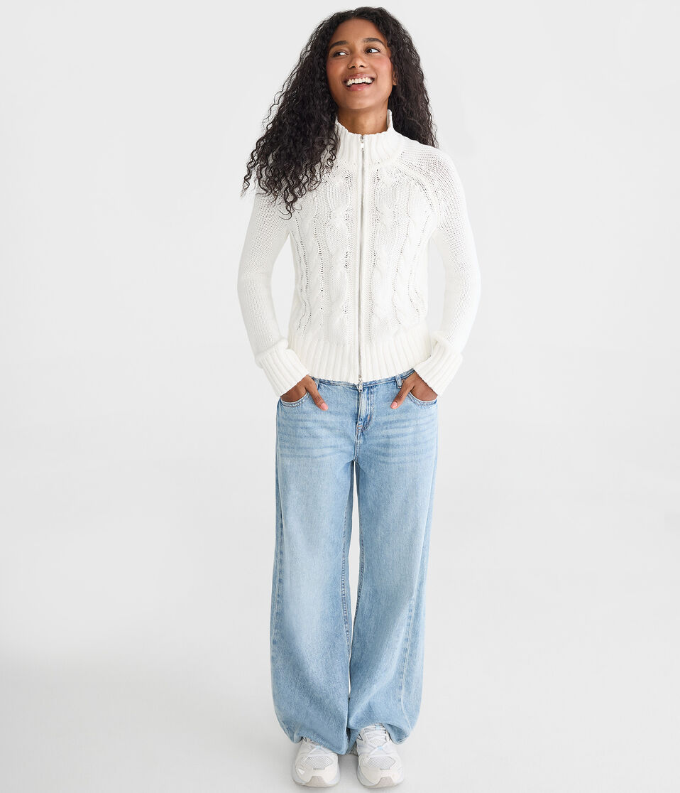 Cable Mock-Neck Full-Zip Cardigan