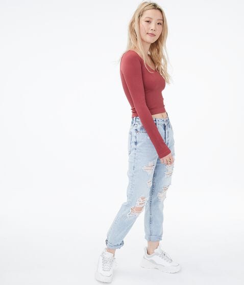 Seamless Ribbed Scoop-Neck Cropped Tee