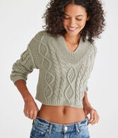 Cropped Cable-Knit Hooded Sweater