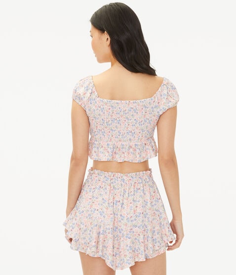 Floral Laced-Front Crop Top Floral Laced-Front Crop Top