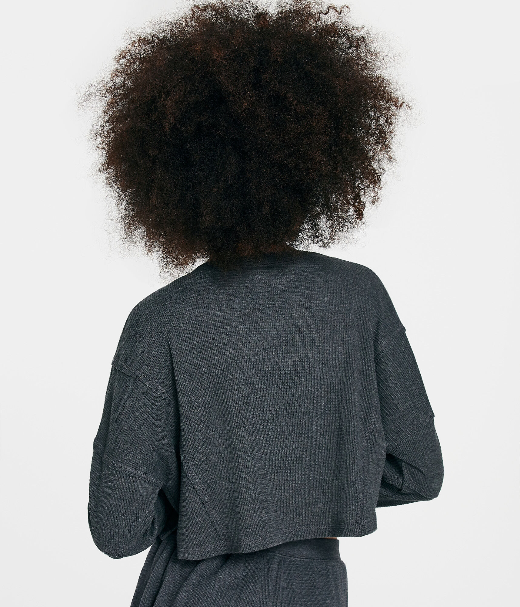 Long Sleeve Waffle-Knit Cropped Henley Tee