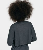 Long Sleeve Waffle-Knit Cropped Henley Tee