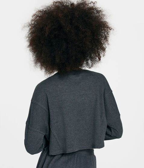 Long Sleeve Waffle-Knit Cropped Henley Tee