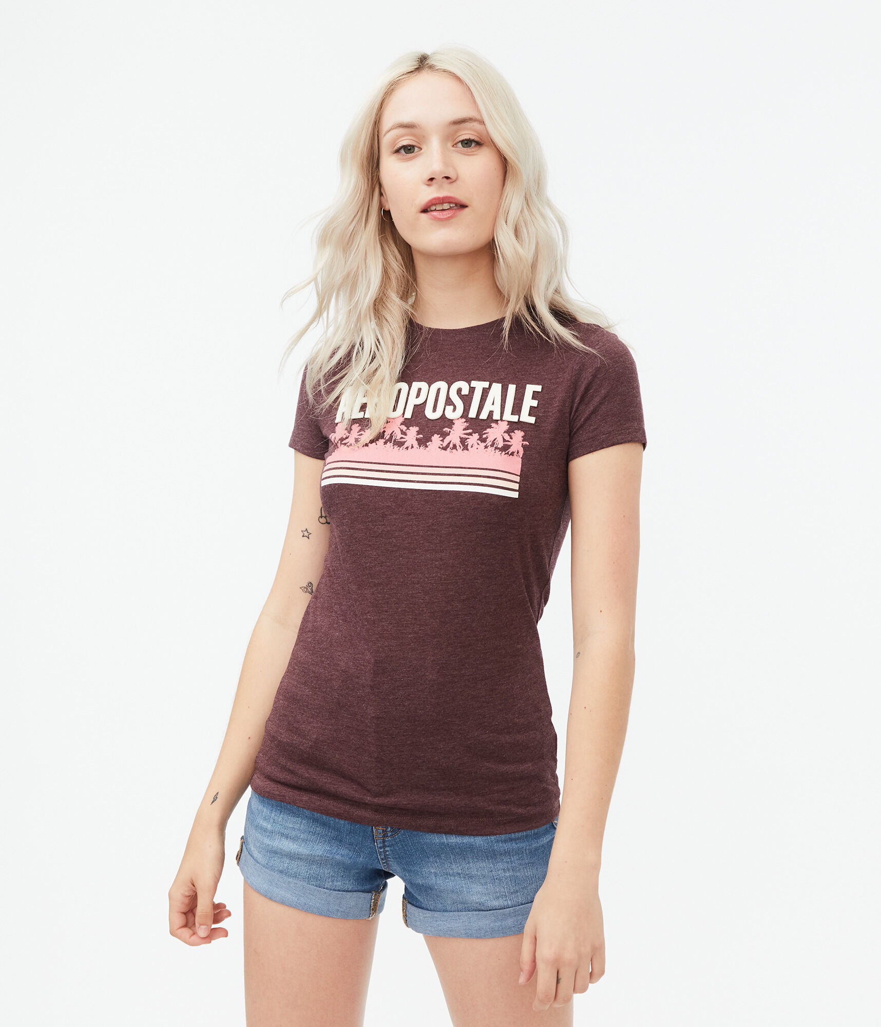 Aeropostale Palm Tree Stripe Appliqu&eacute; Graphic Tee