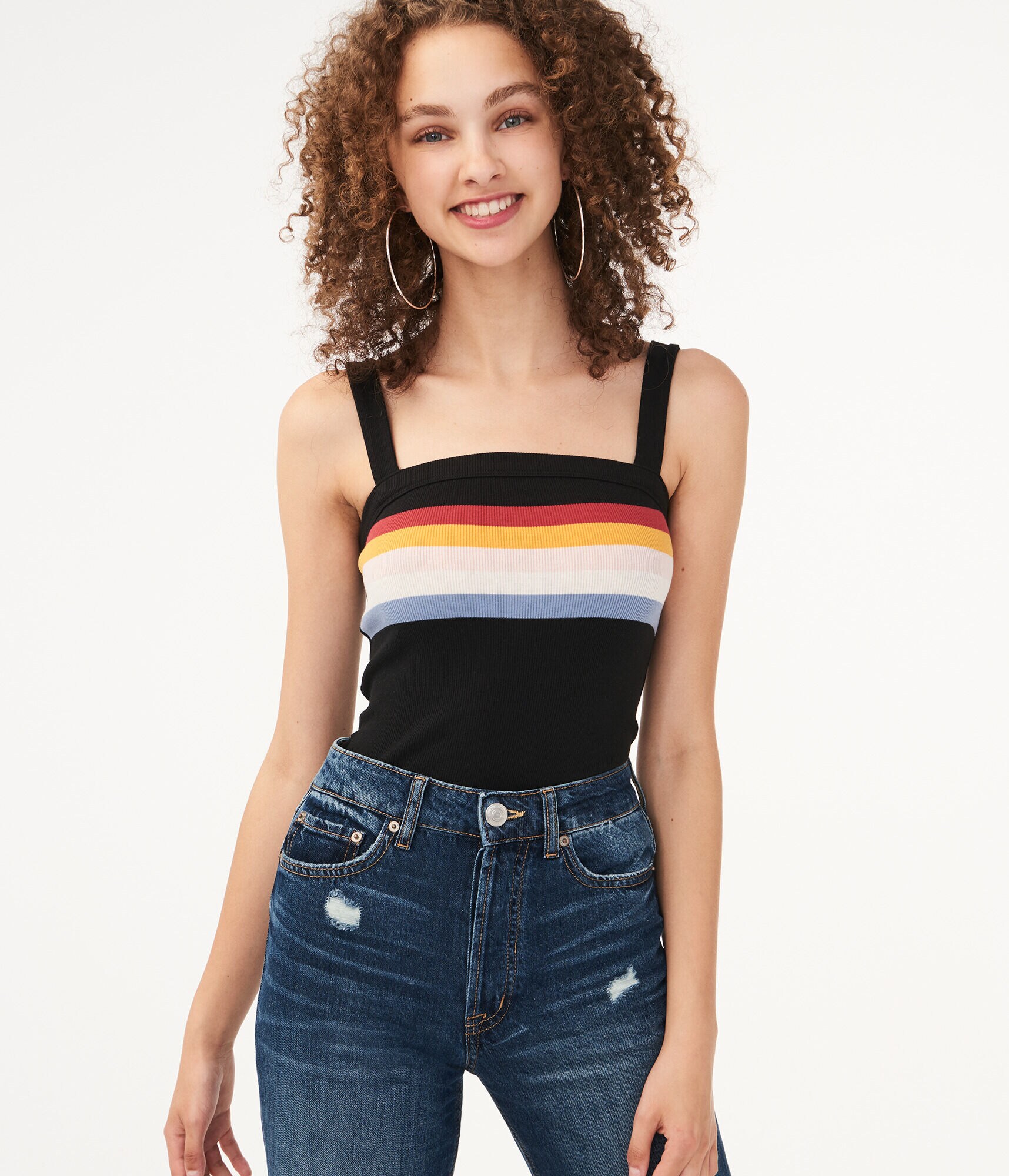 Seriously Soft Rainbow Stripe Square-Neck Tank