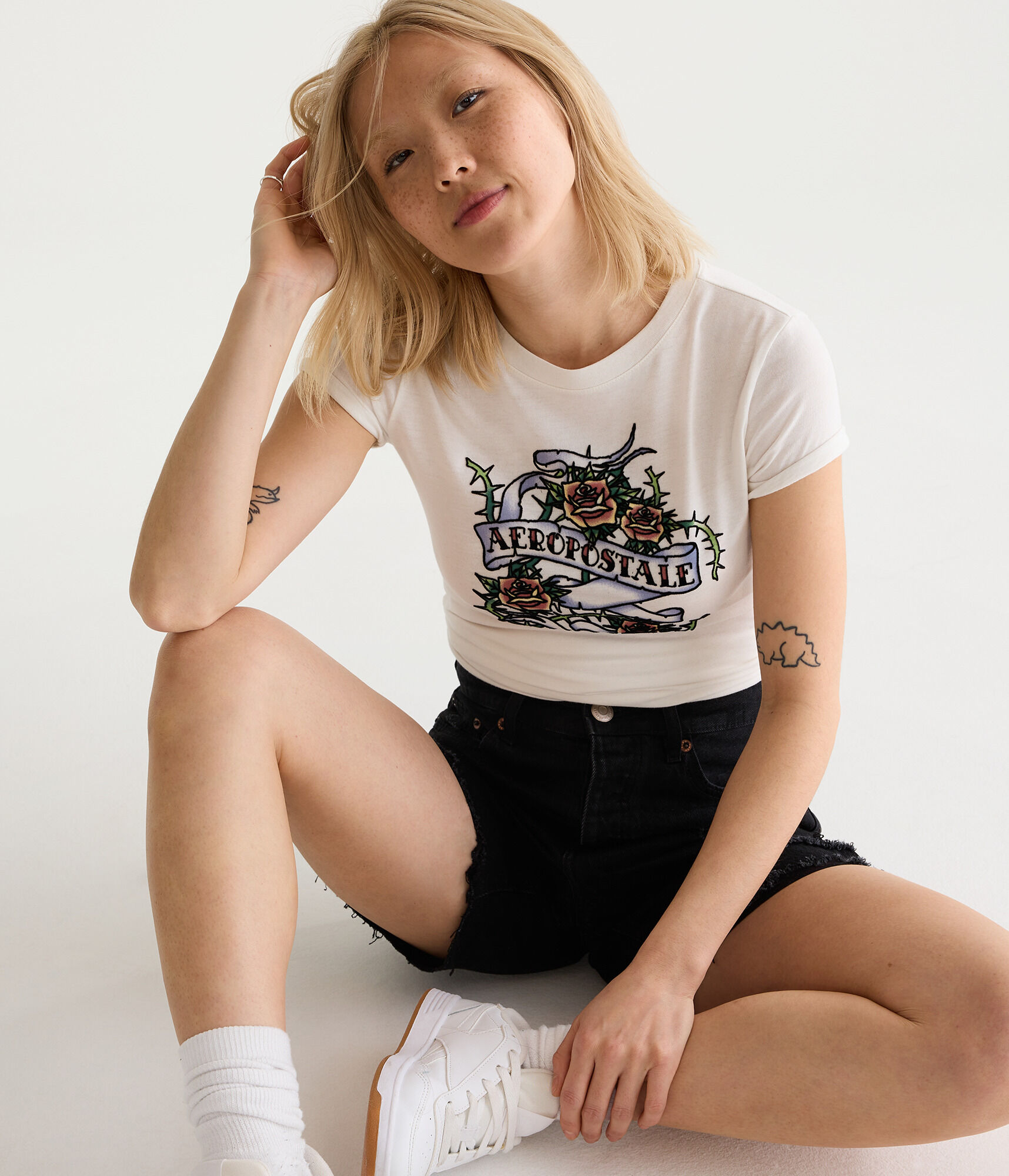 Aeropostale Thorny Roses Flocked Graphic Tee