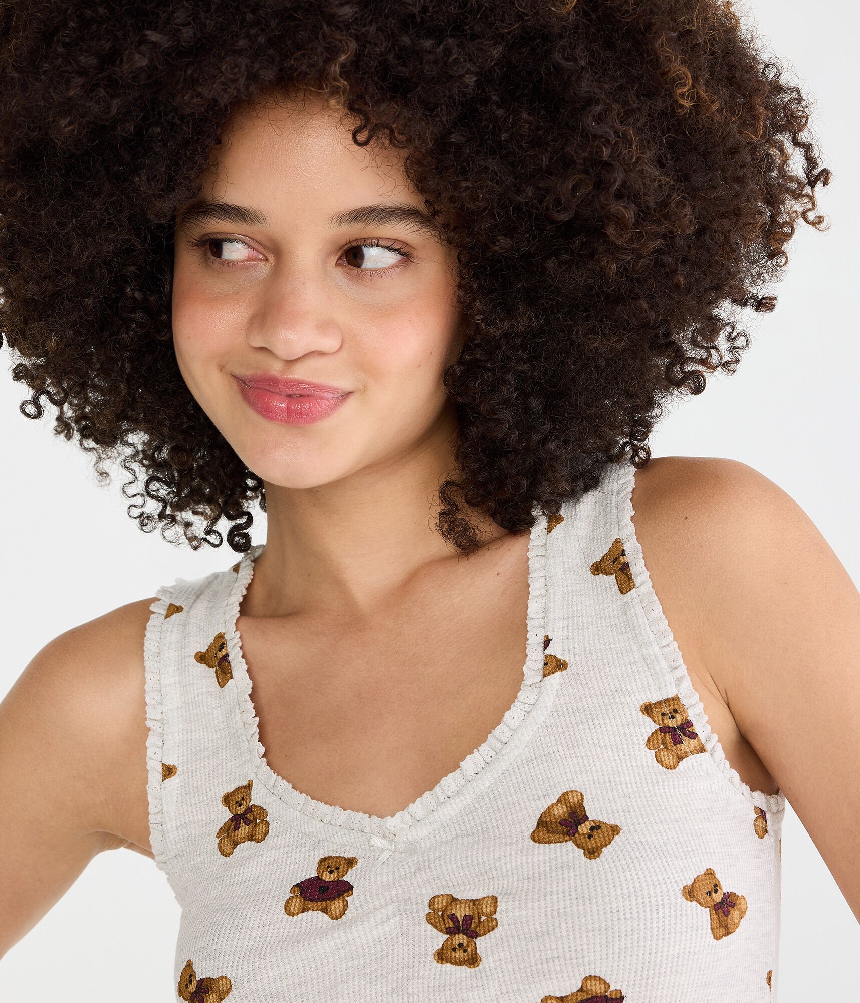 Teddy Bear Cropped Waffle Sleep Tank