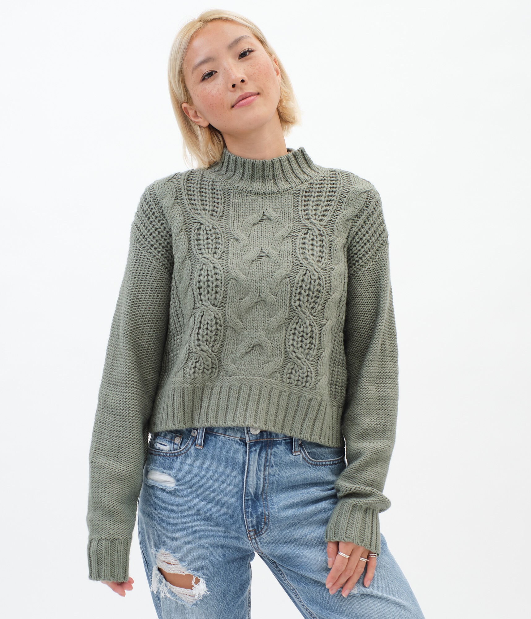 Cable Knit MockNeck Sweater