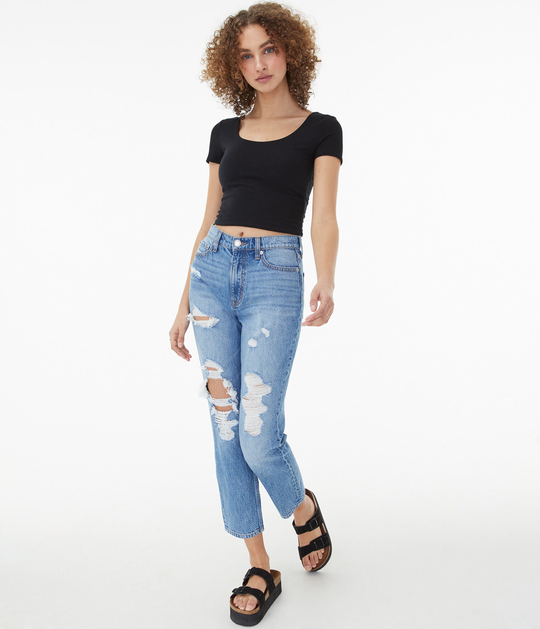 Seriously Soft Twist-Back Cropped Scoop-Neck Tee***