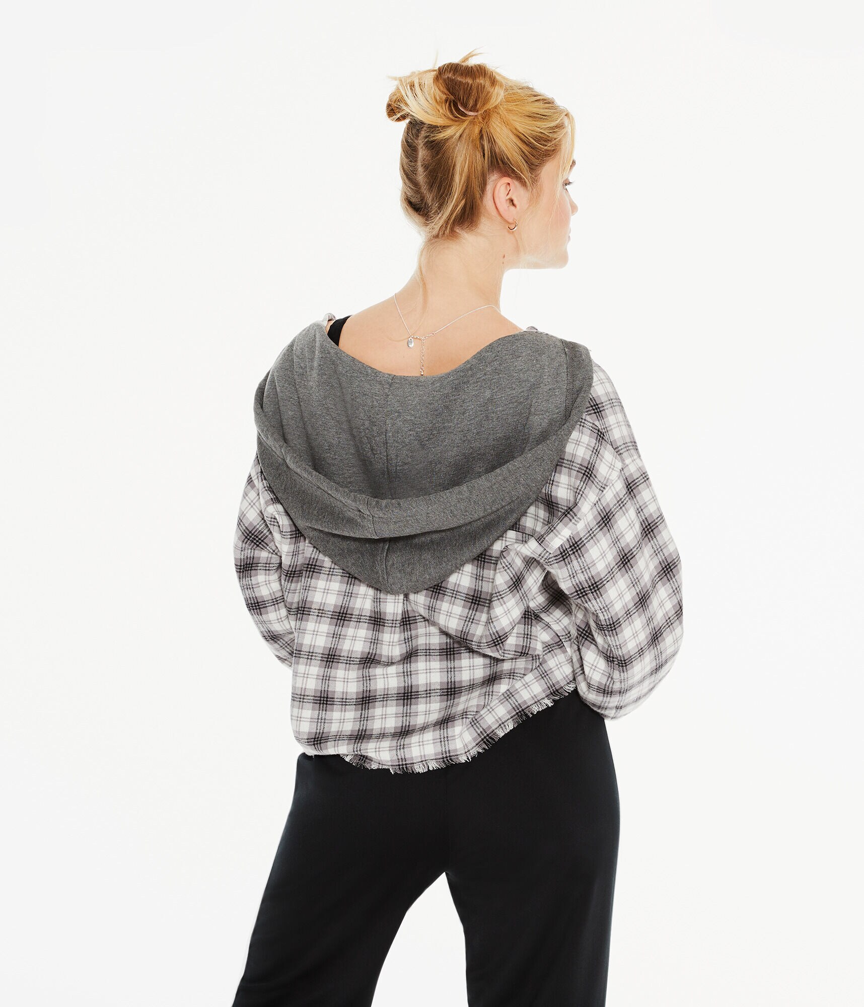 Long Sleeve Plaid Hooded Button-Down Shirt