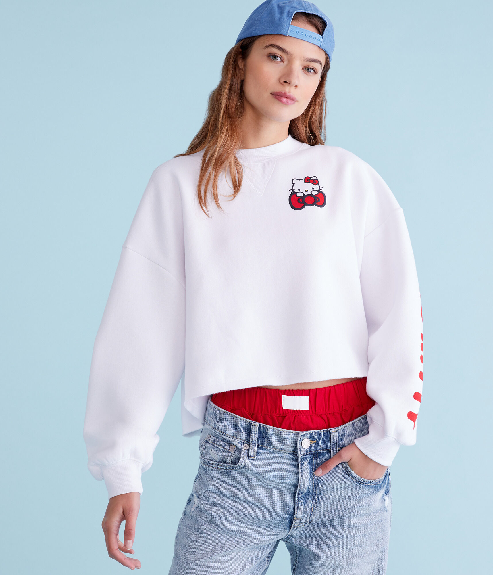 Hello Kitty Face Cropped Crew Sweatshirt