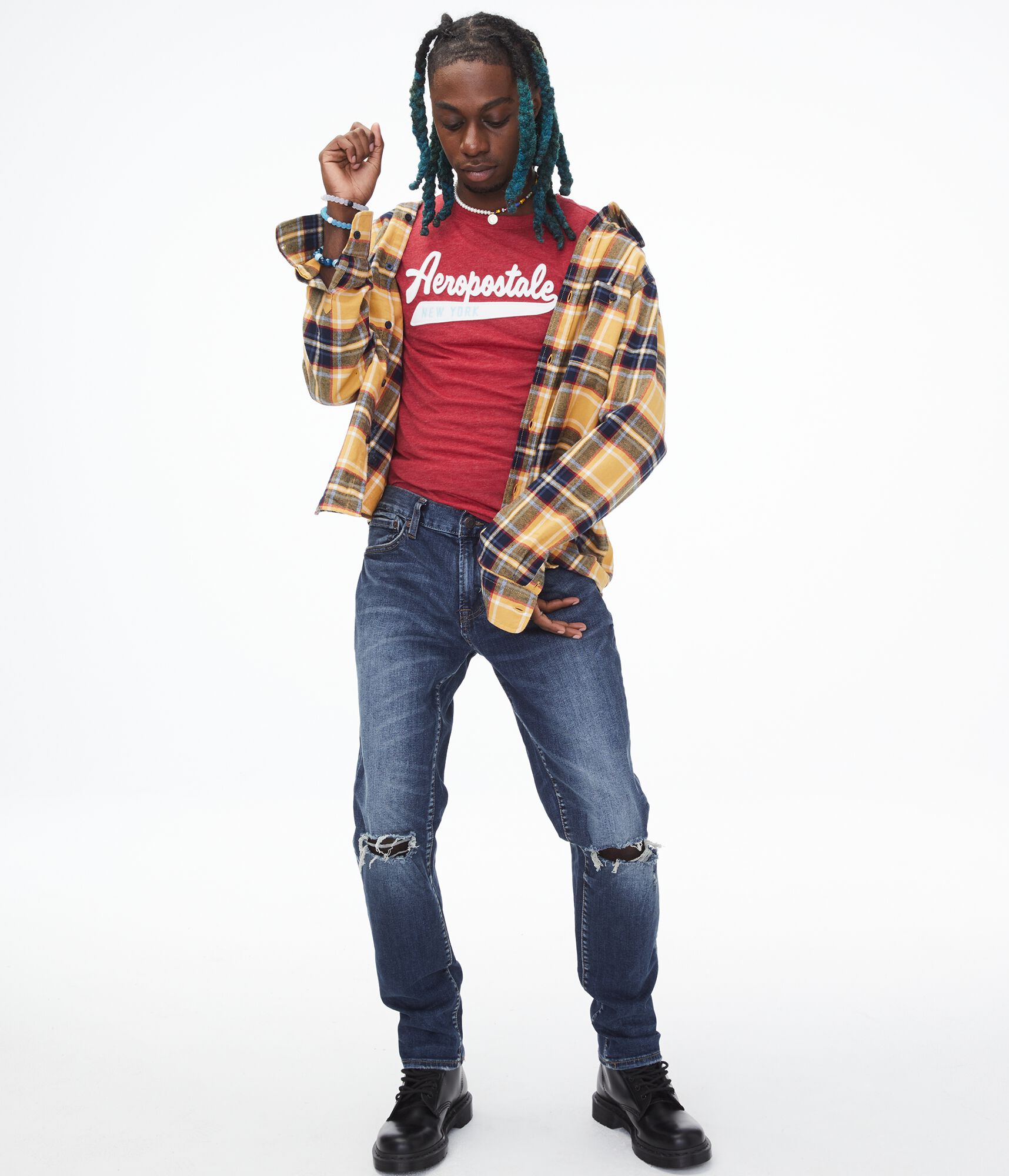 Slim Dark Wash Destroyed Stretch Jean