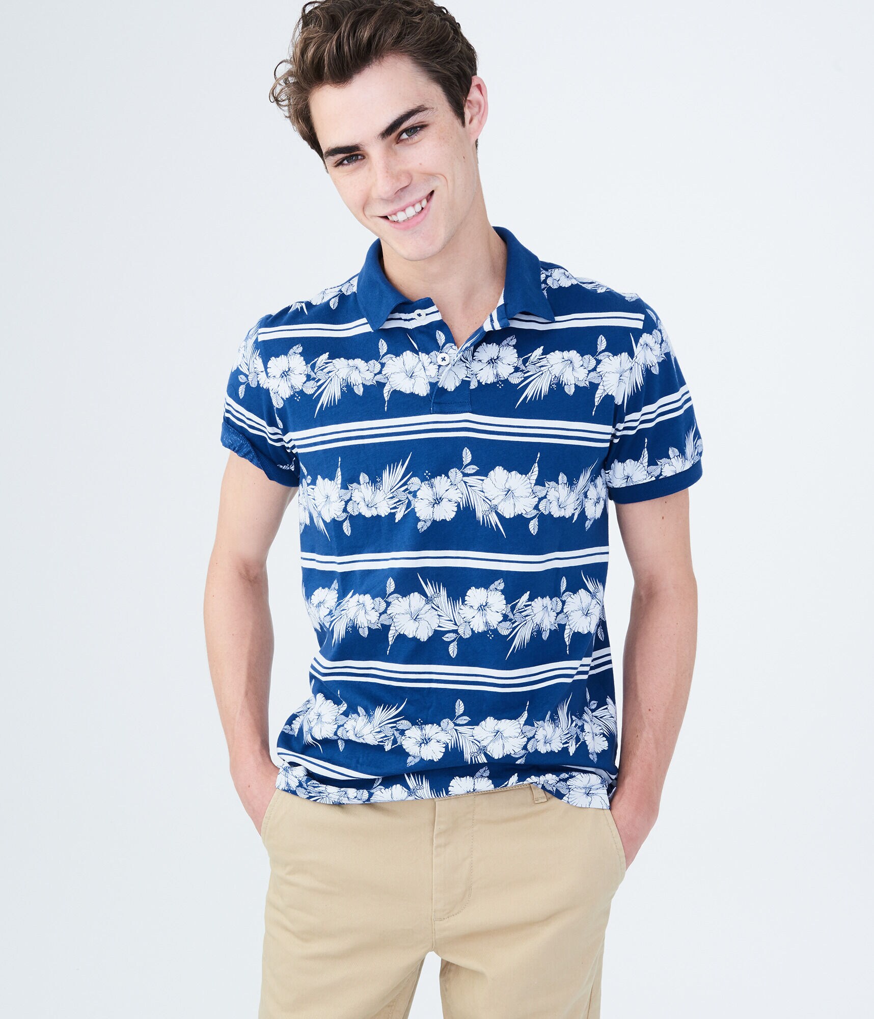 Hibiscus Stripe Jersey Polo