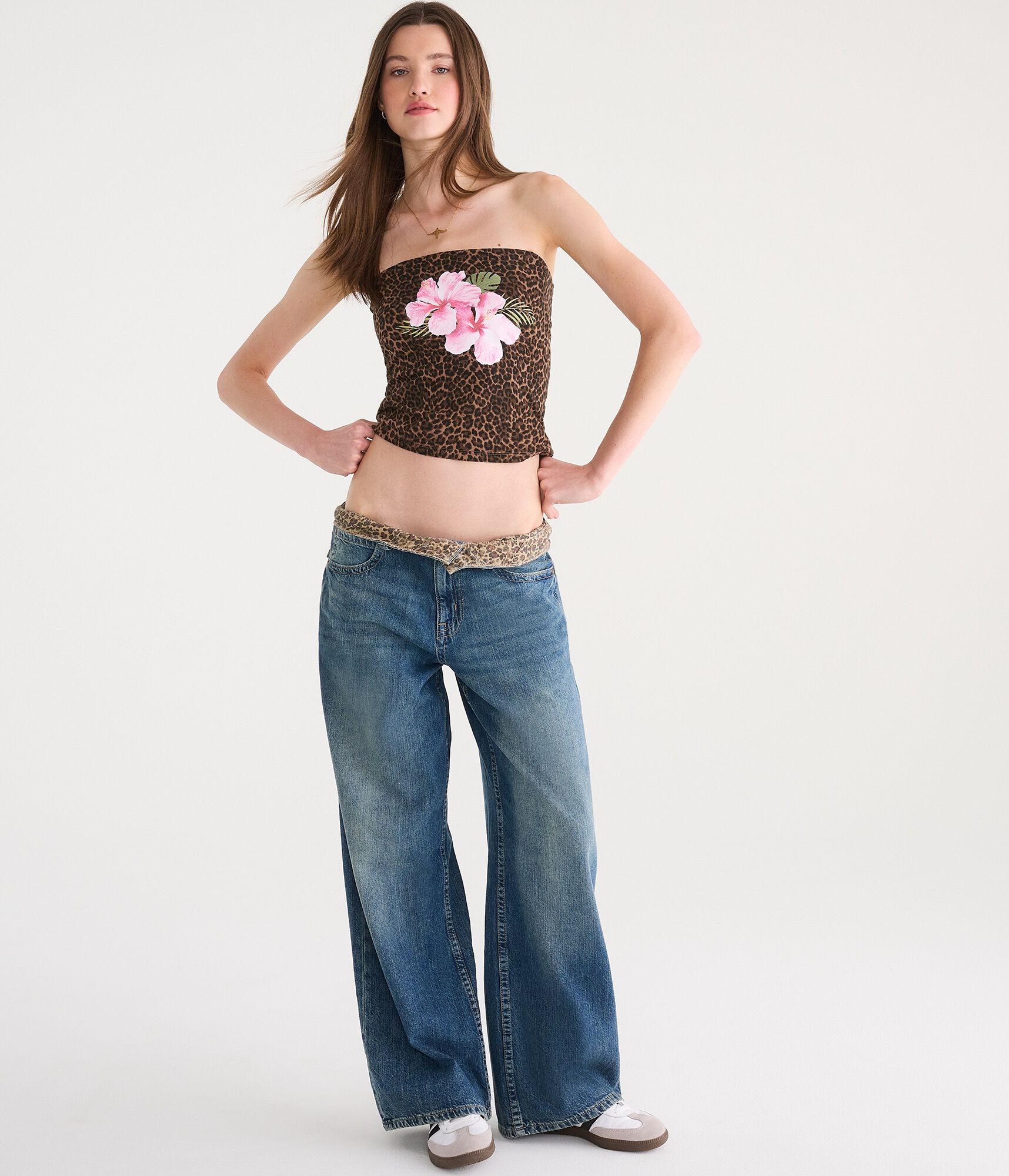 D&eacute;j&agrave; For Aero Low-Rise Super Baggy Leopard Waistband Jean