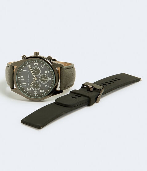 Faux Leather Chrono Analog Watch Set Faux Leather Chrono Analog Watch Set