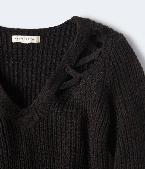 Shimmer Cutout V-Neck Sweater Shimmer Cutout V-Neck Sweater