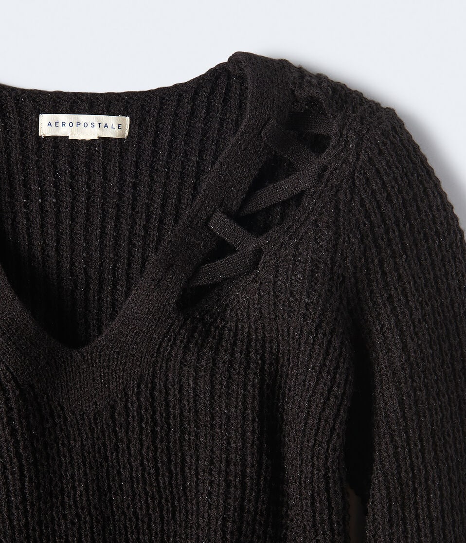 Shimmer Cutout V-Neck Sweater