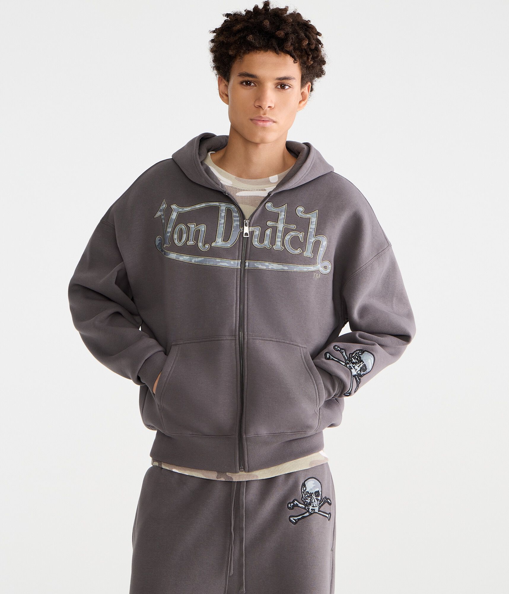 Von Dutch Camo Skull Boxy Full-Zip Hoodie