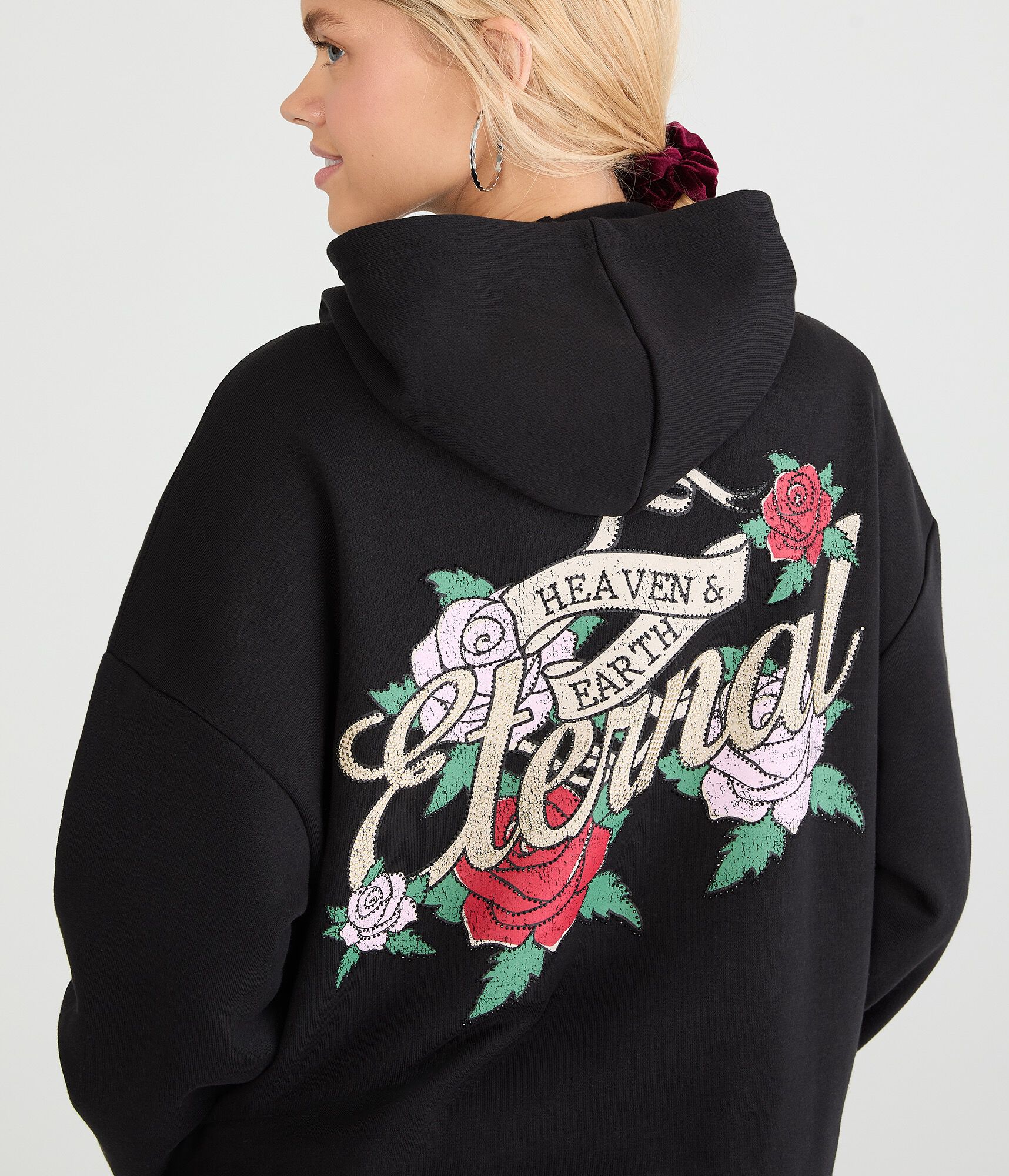 Cloud Soft Tattoo Roses Pullover Hoodie