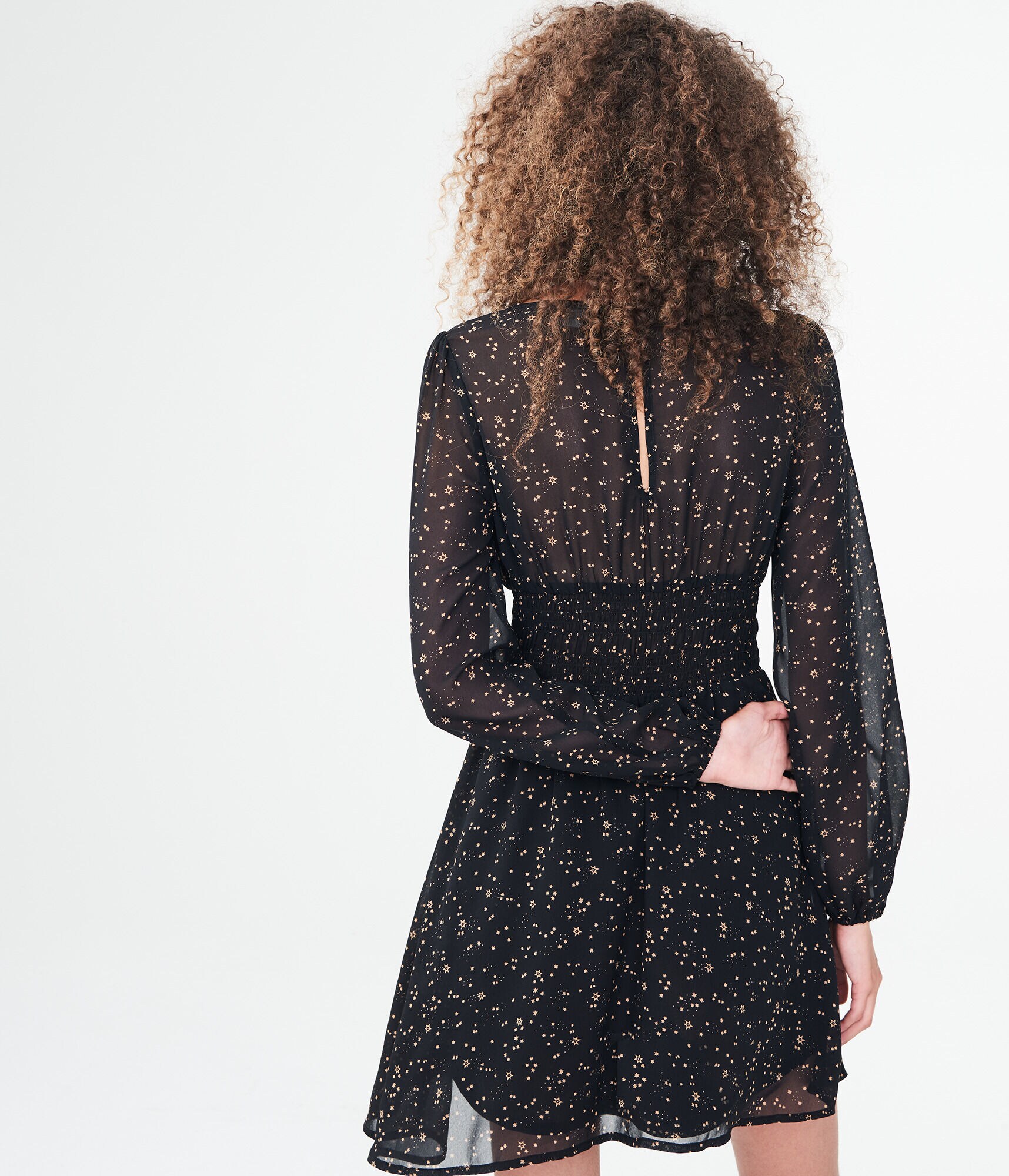 Star Print Square-Neck Fit &amp; Flare Dress