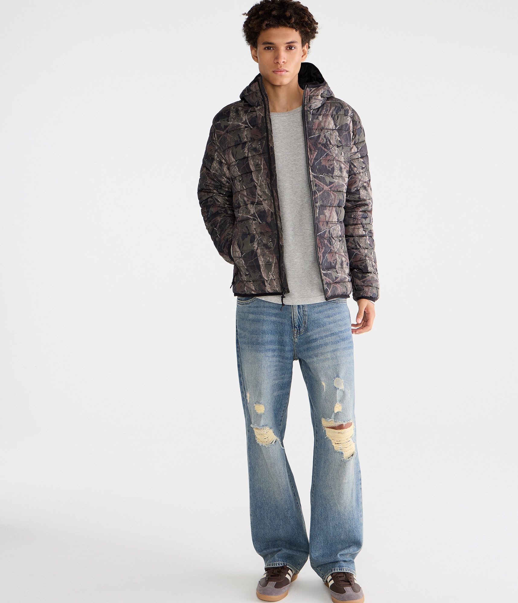 Forest Camo Hooded Midweight Puffer Jacket