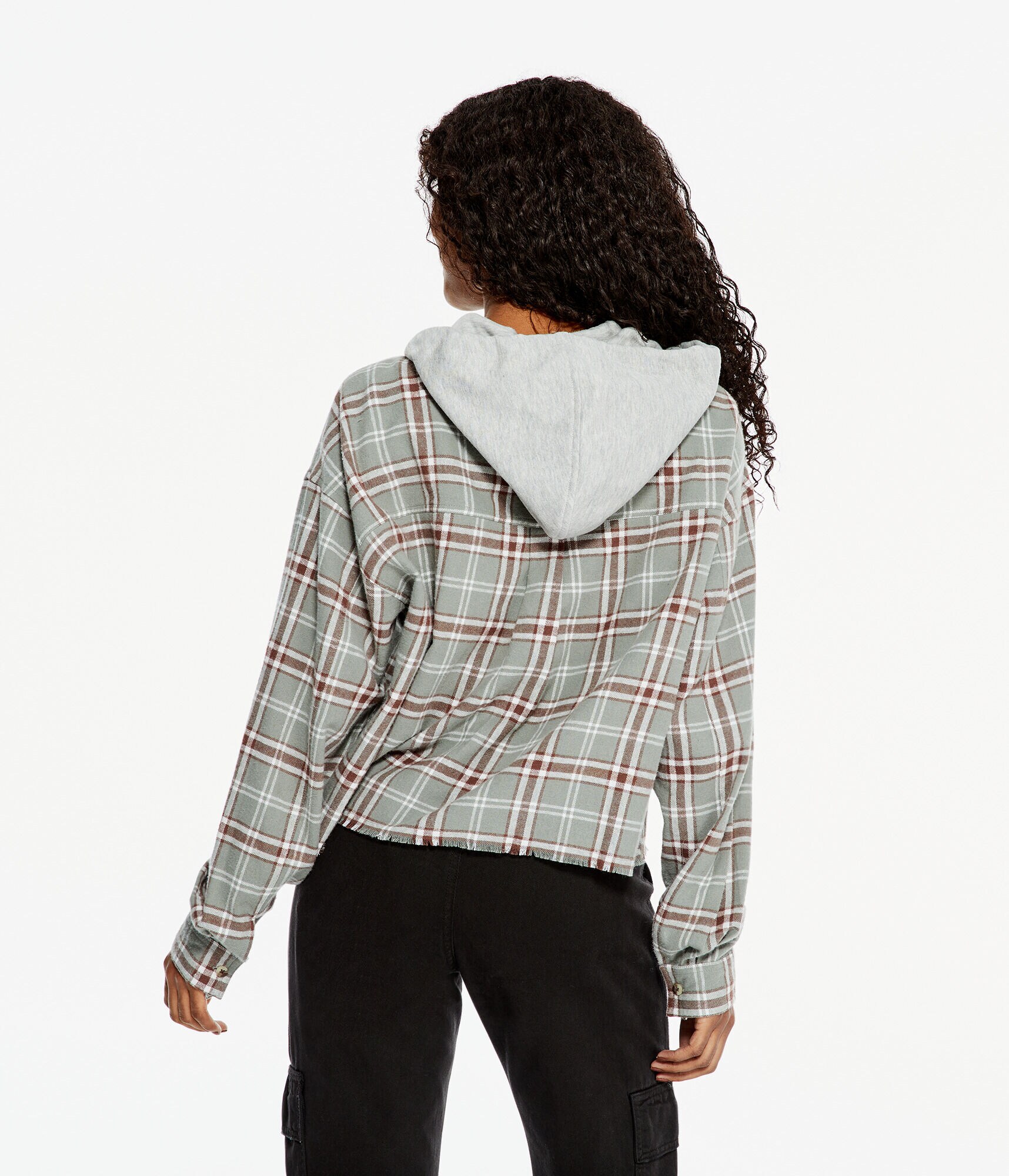 Long Sleeve Plaid Hooded Button-Down Shirt