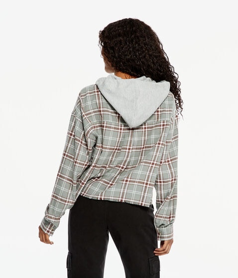 Long Sleeve Plaid Hooded Button-Down Shirt