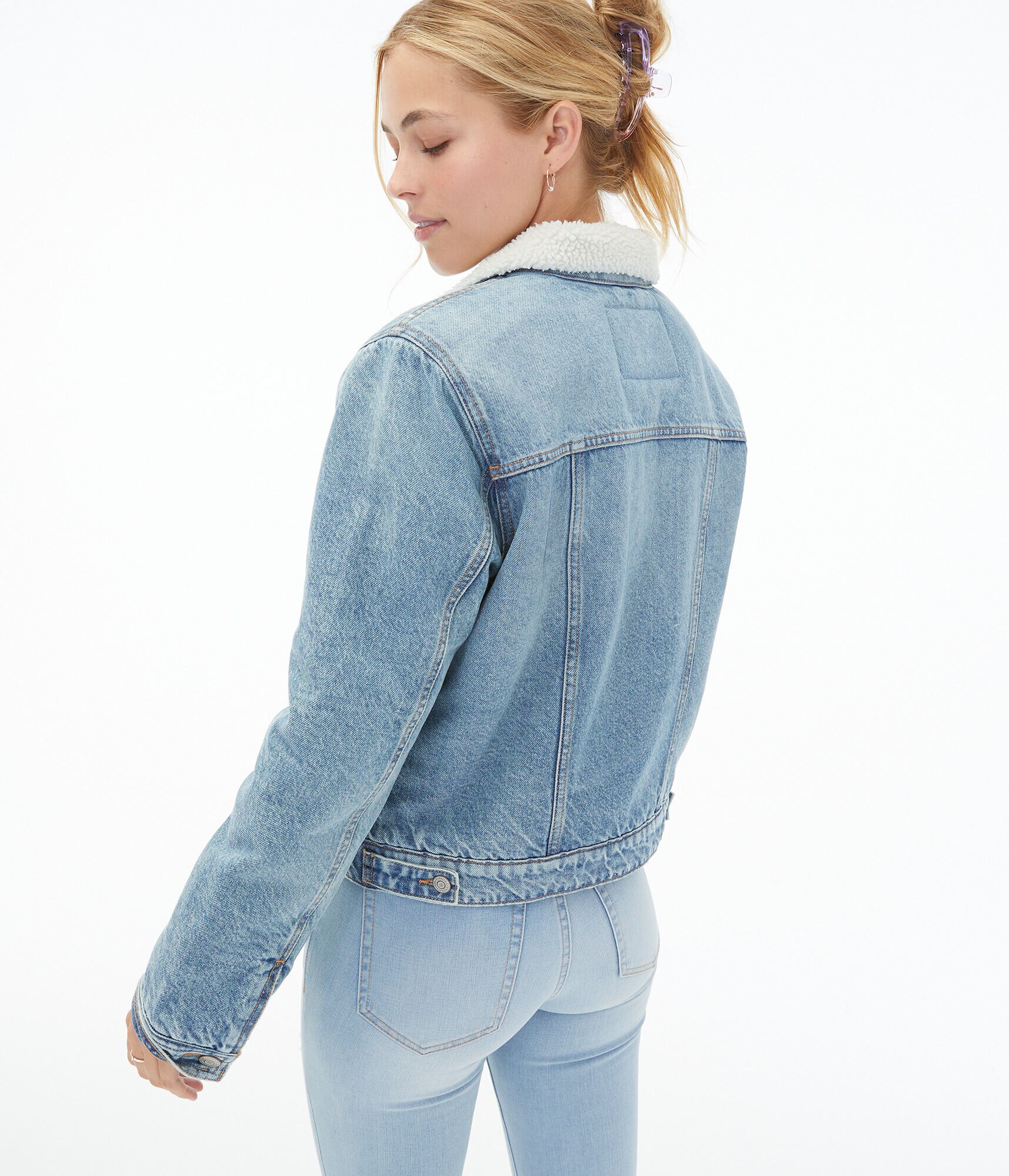 Light Wash Sherpa-Lined Denim Jacket