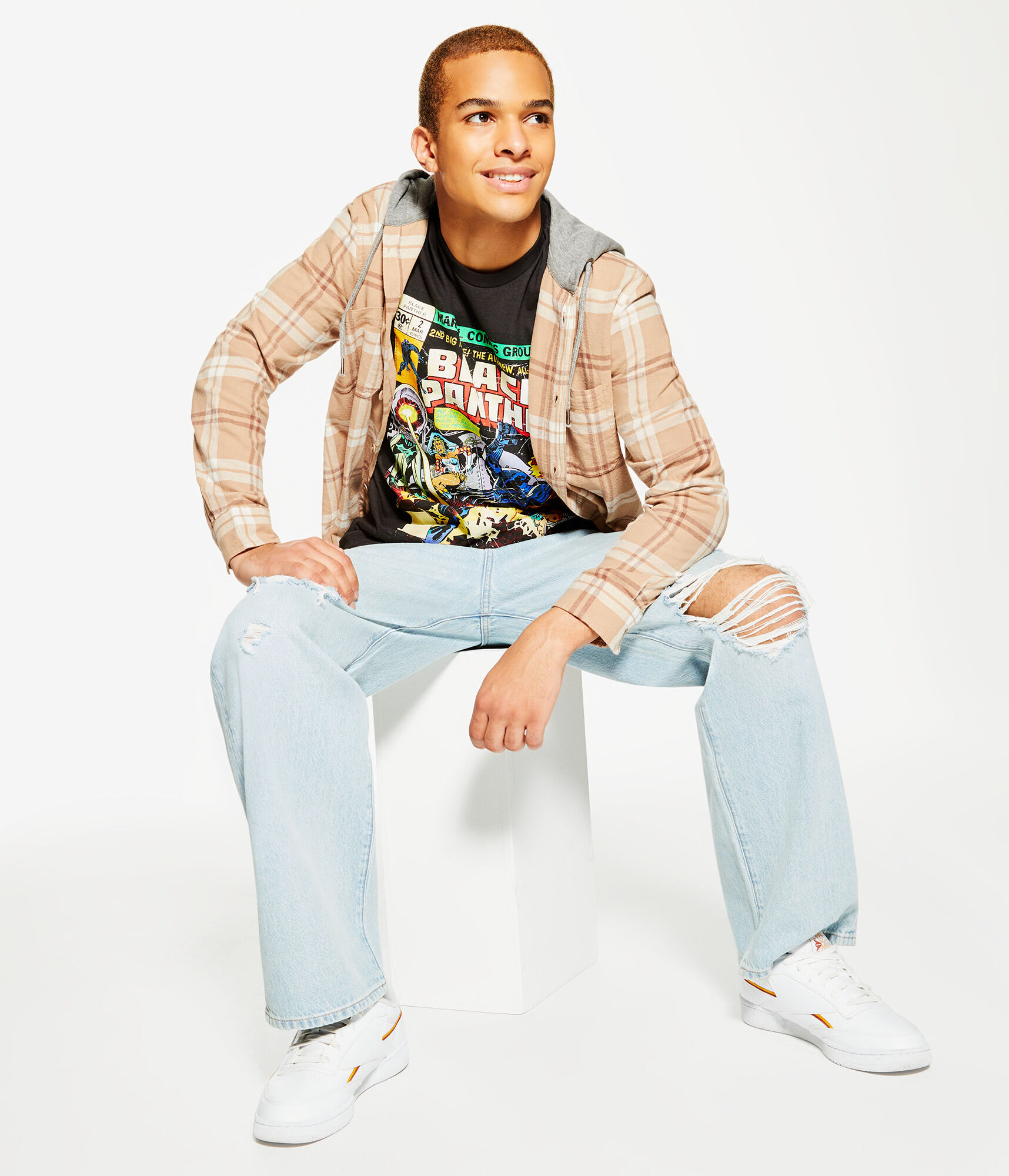 Long Sleeve Plaid Flannel Hooded Button-Down Shirt