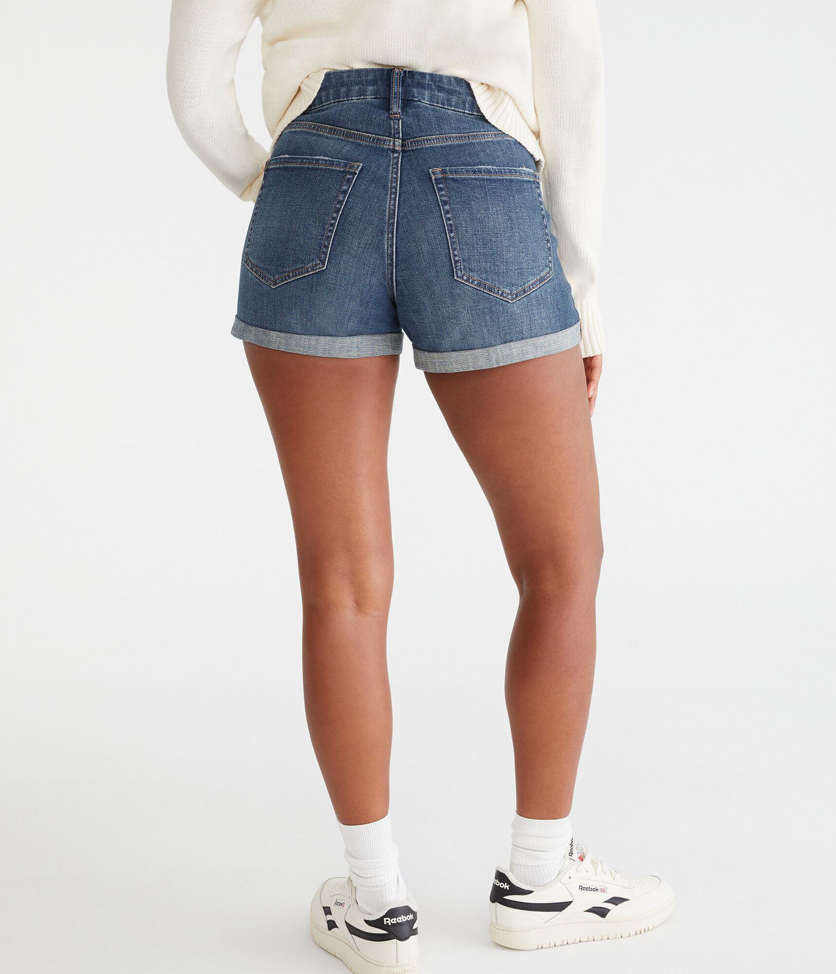 Curvy High-Waisted Denim Midi Shorts