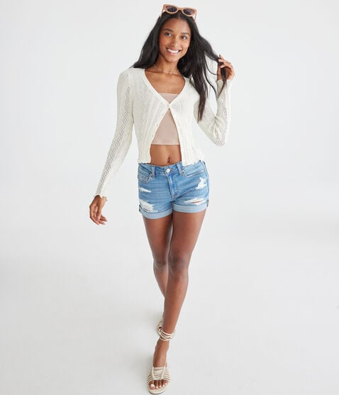 Premium Seriously Stretchy High-Rise Denim Midi Shorts Premium Seriously Stretchy High-Rise Denim Midi Shorts