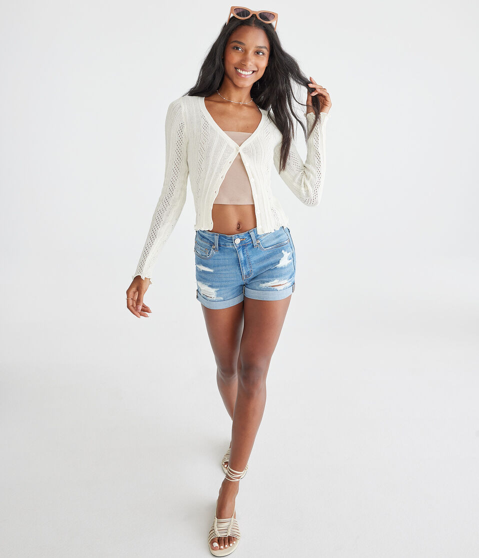 Premium Seriously Stretchy High-Rise Denim Midi Shorts