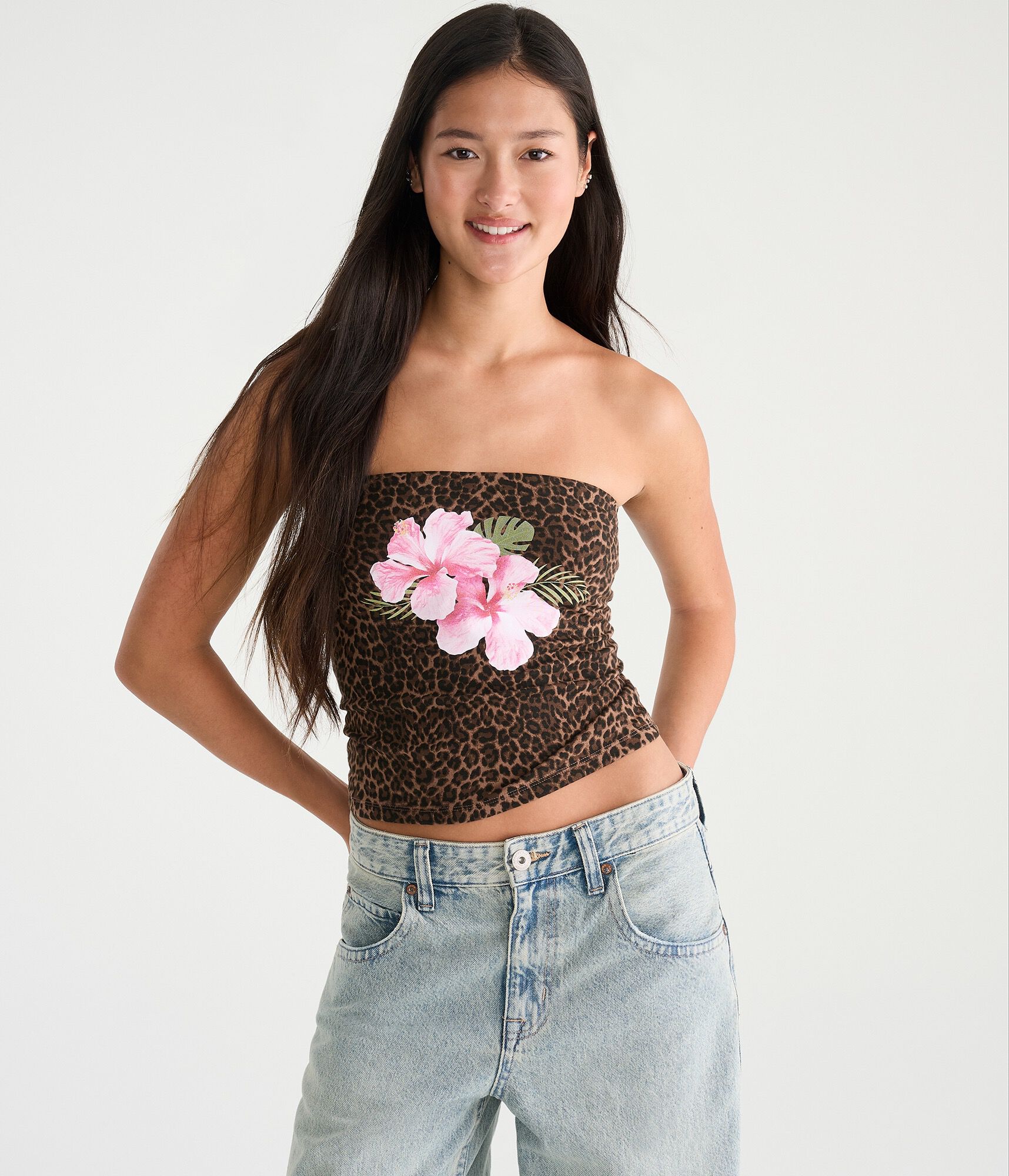 D&eacute;j&agrave; For Aero Floral Leopard Print Tube Top