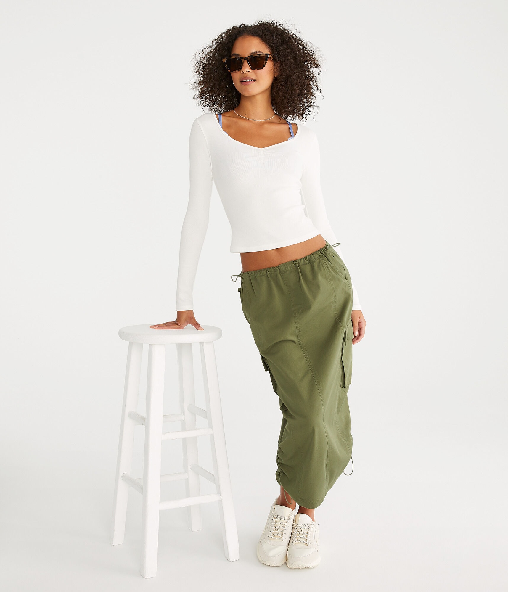 Long Sleeve Ruched Shrunken Tee