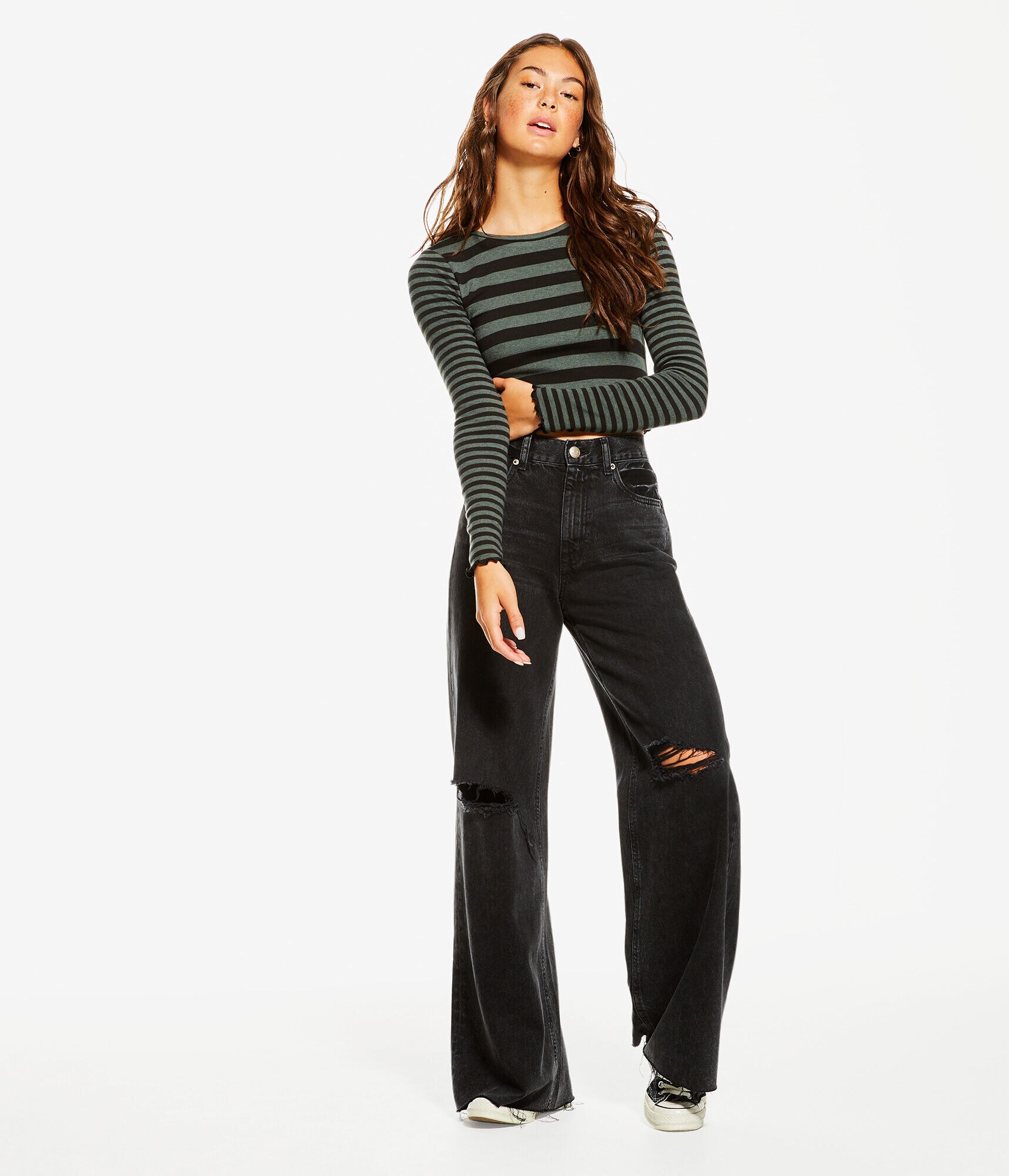 Long Sleeve Striped Shrunken Tee