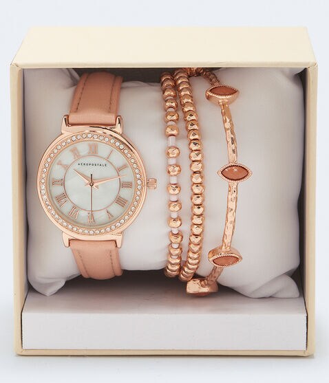 Rhinestone Faux Leather Watch & Bracelet Set Rhinestone Faux Leather Watch & Bracelet Set