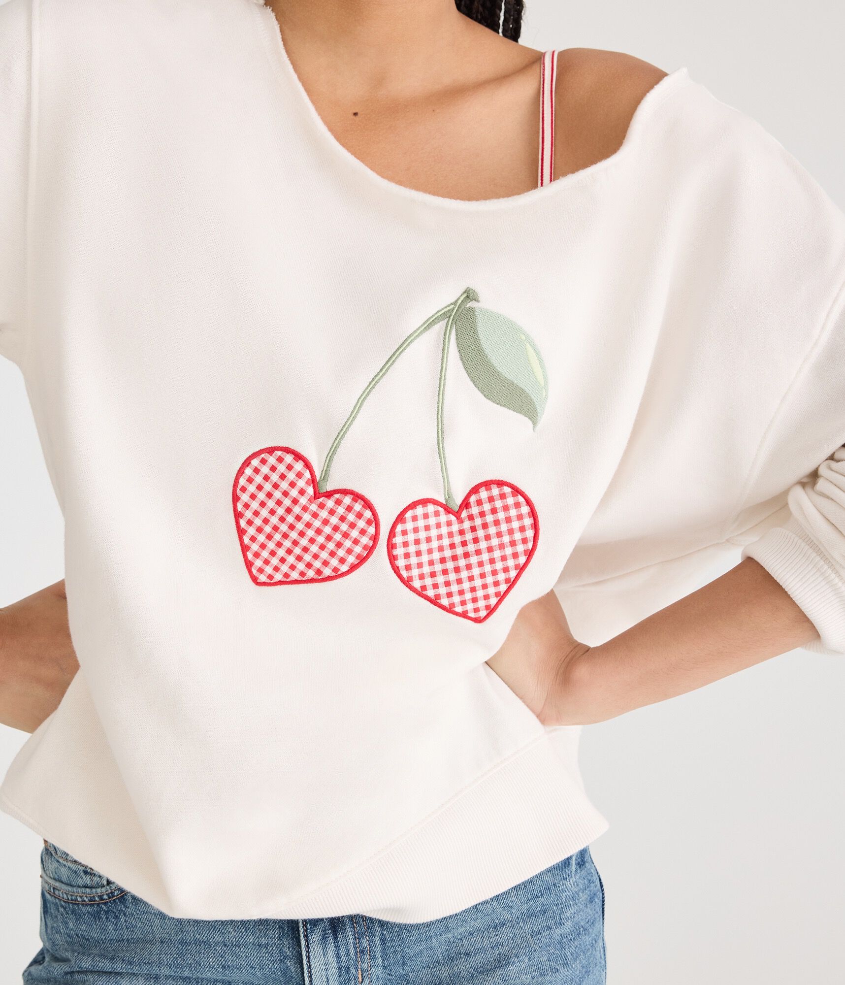 Cloud Soft Heart Cherries Oversized Off-The-Shoulder Sweatshirt