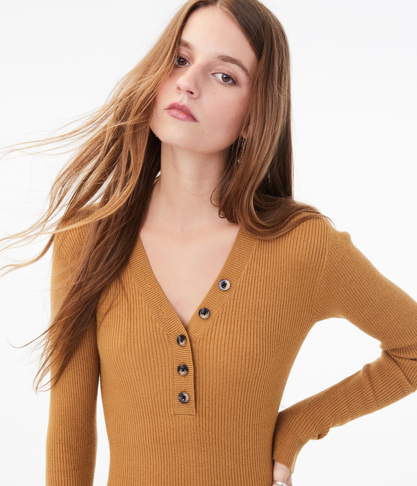 Long Sleeve Henley Sweater Dress***