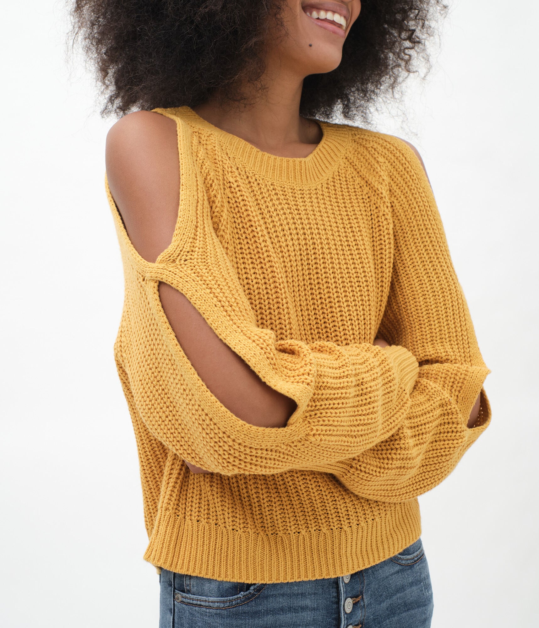 Open Sleeve Cold-Shoulder Sweater***